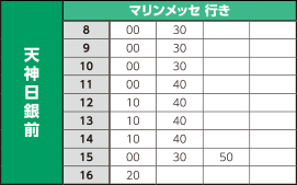 予定時刻表　天神→会場